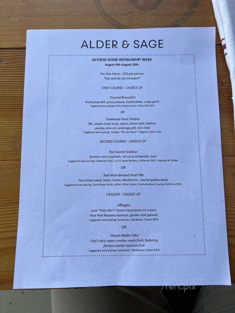 Alder & Sage - Long Beach, CA menu_pic
