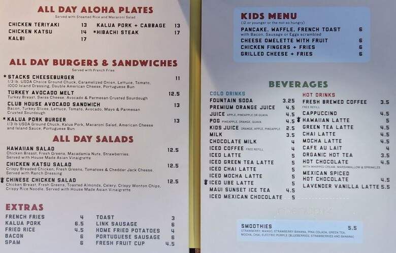 aloha stacks menu