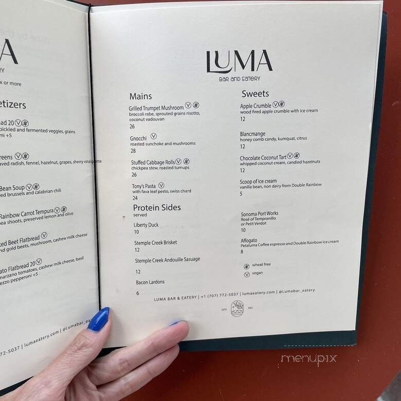 Luma Bar & Eatery - Petaluma, CA menu_pic