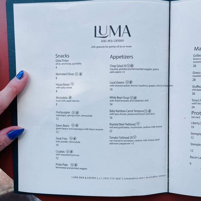 Luma Bar & Eatery - Petaluma, CA menu_pic