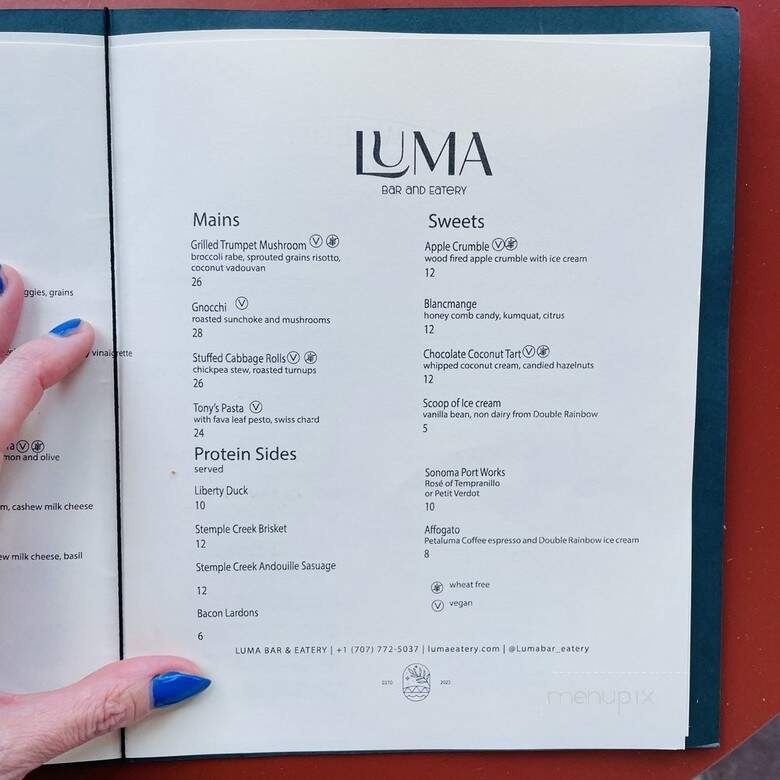 Luma Bar & Eatery - Petaluma, CA menu_pic