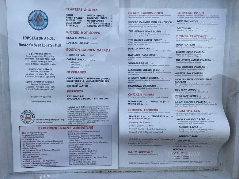 Lobstah On A Roll - St. Augustine, FL menu_pic