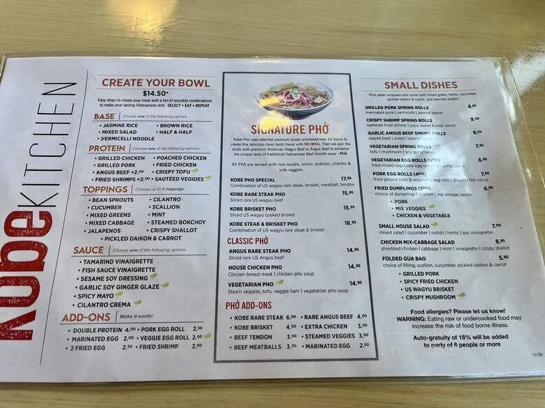Kobe Kitchen - Cupertino, CA menu_pic