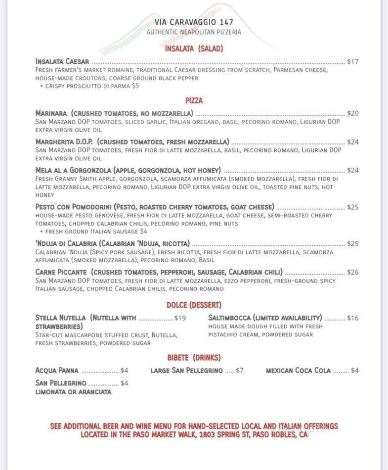 Via Caravaggio 147 - Paso Robles, CA menu_pic