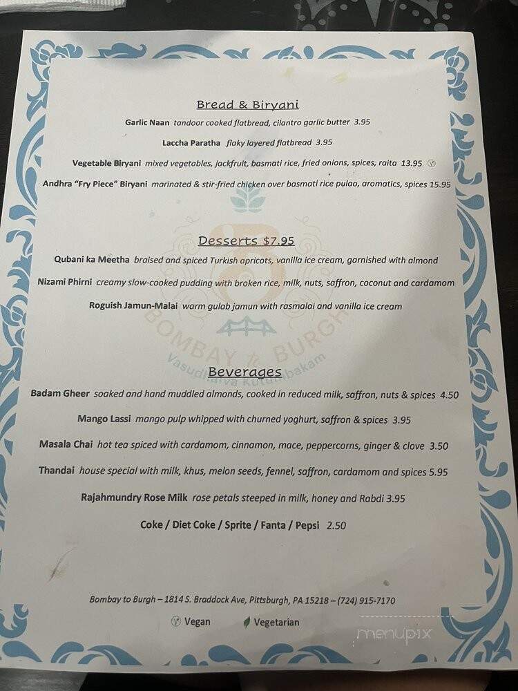 Bombay to Burgh - Pittsburgh, PA menu_pic