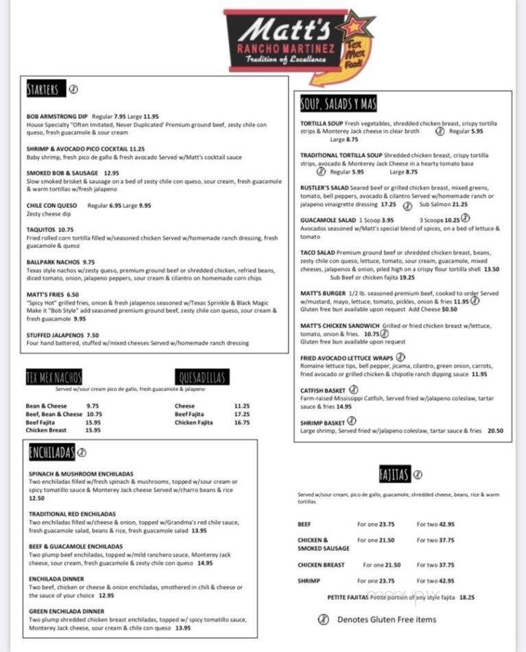 Matt's Ranchero Martinez - Allen, TX menu_pic