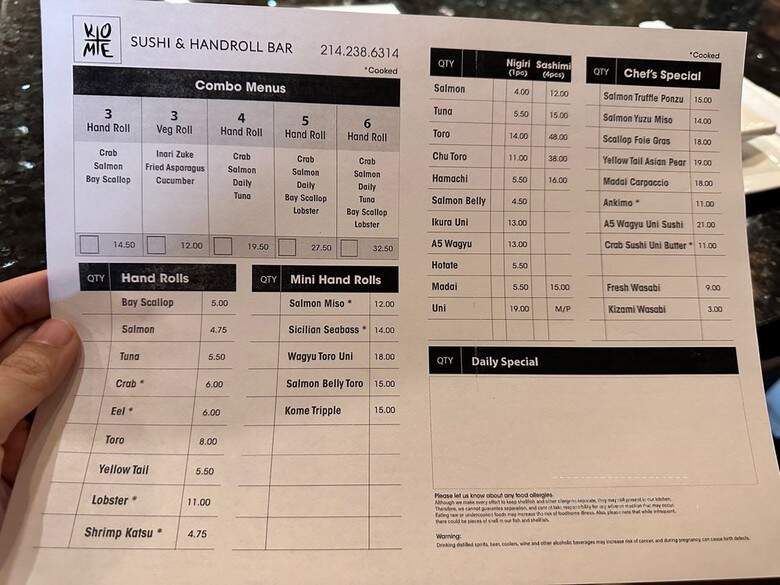 Kome - Dallas, TX menu_pic