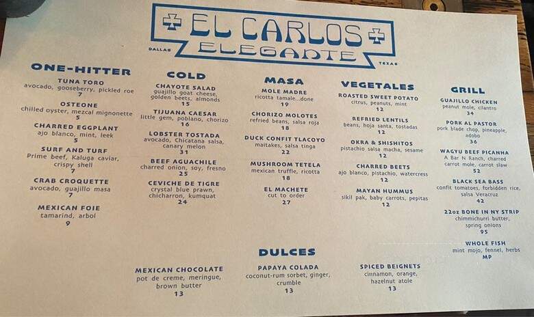 El Carlos Elegante - Dallas, TX menu_pic