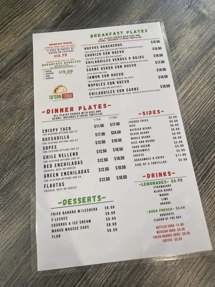 Ta'Con Todo - Livermore, CA menu_pic