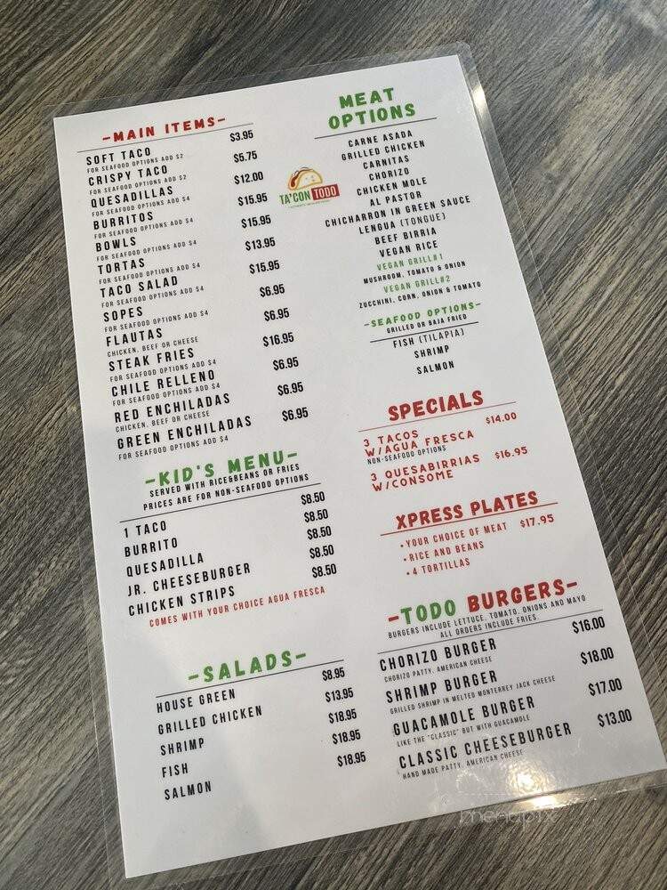 Ta'Con Todo - Livermore, CA menu_pic