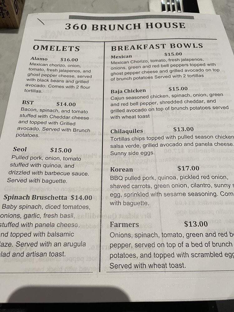 360 Brunch House - Dallas, TX menu_pic