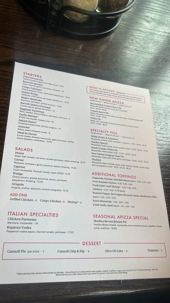 Sally's Apizza - Fairfield, CT menu_pic