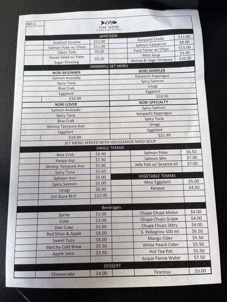 The Nori - Las Vegas, NV menu_pic