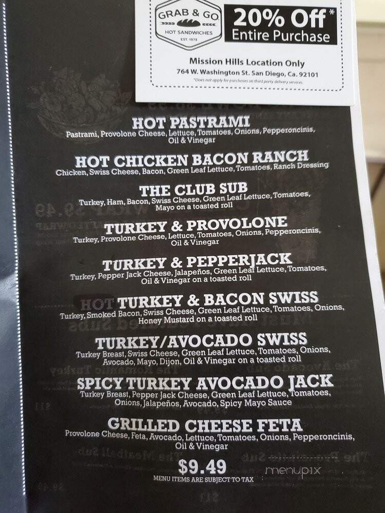 Grab & Go Subs - San Diego, CA menu_pic