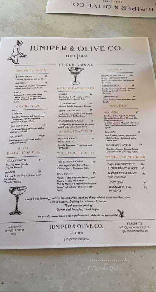 Juniper & Olive Co - Jewell, IA menu_pic