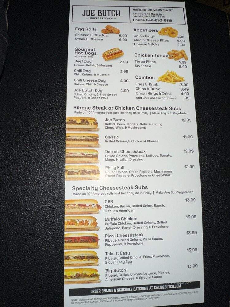 Joe Butch Cheesesteaks - Farmington, MI menu_pic