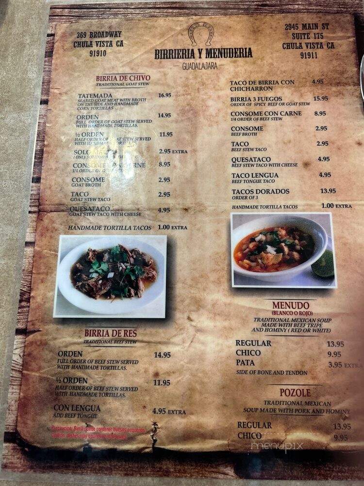 Birrieria and Menuderia Guadalajara - Chula Vista, CA menu_pic