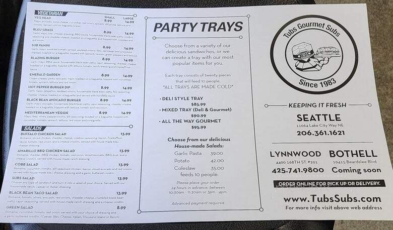 Tubs Gourmet Subs - Bothell, WA menu_pic