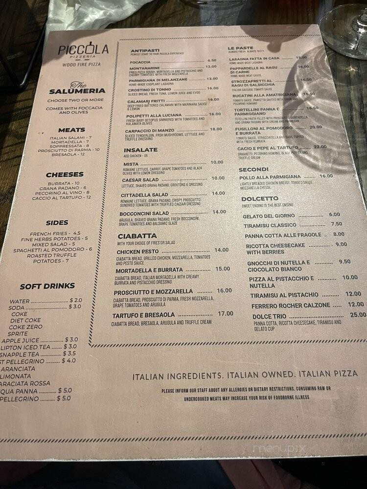 Piccola Pizzeria - Doral, FL menu_pic