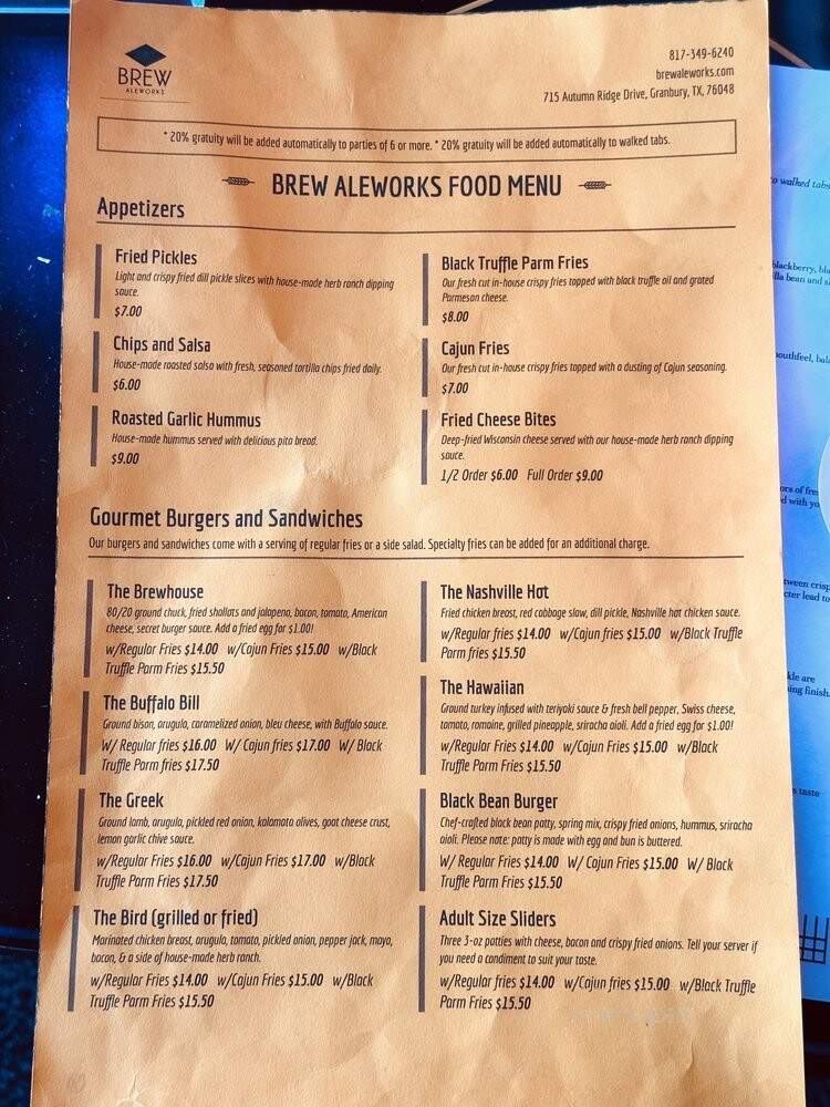 Brew Aleworks - Granbury, TX menu_pic