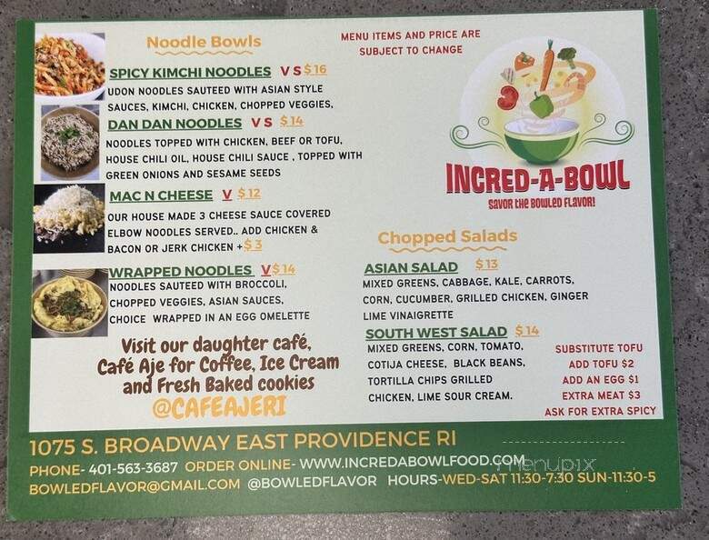 The Incredabowl Food Company - East Providence, RI menu_pic