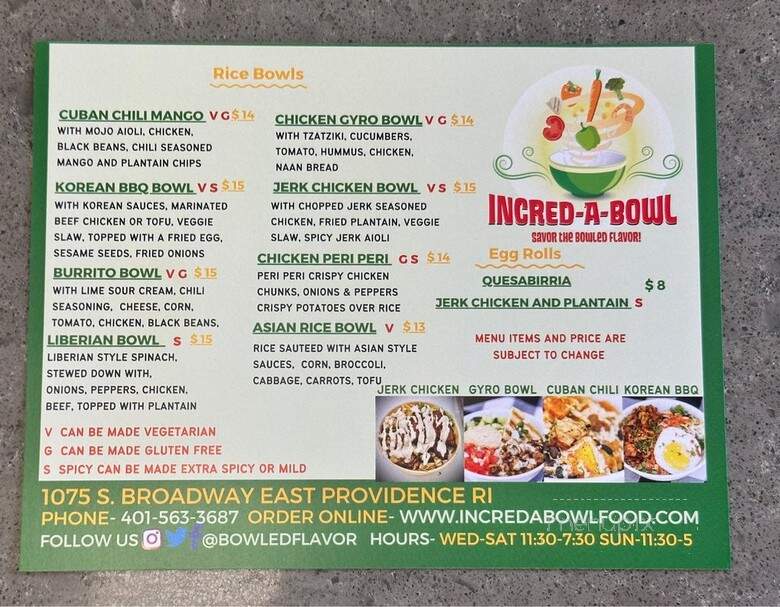 The Incredabowl Food Company - East Providence, RI menu_pic