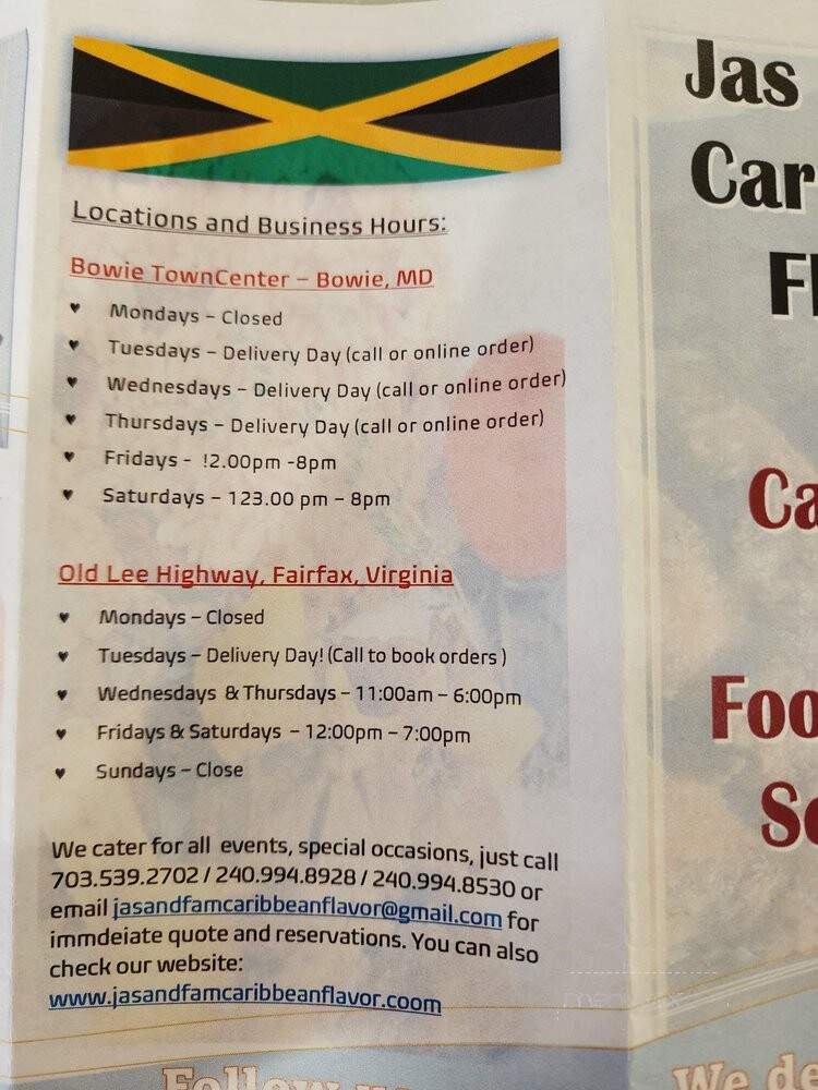 Jas & Fam Caribbean Flavor - Fairfax, VA menu_pic