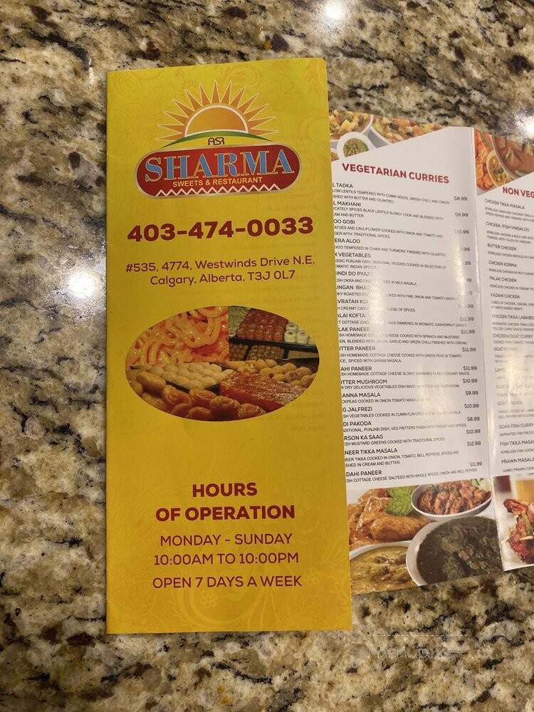 Sharma Sweets & Restaurant - Calgary, AB menu_pic