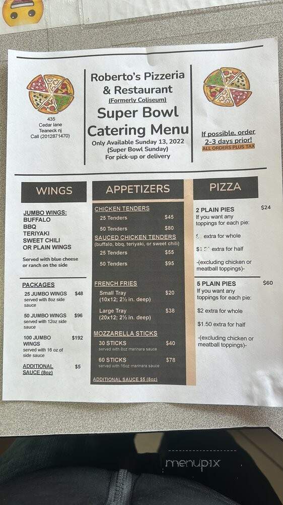 Roberto's Pizzeria & Restaurant - Teaneck, NJ menu_pic
