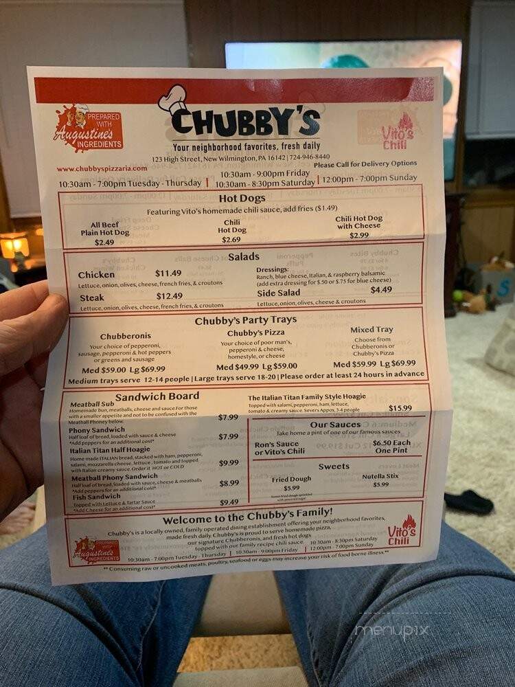 Chubby's Pizzeria - New Wilmington, PA menu_pic