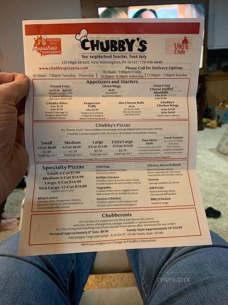 Chubby's Pizzeria - New Wilmington, PA menu_pic