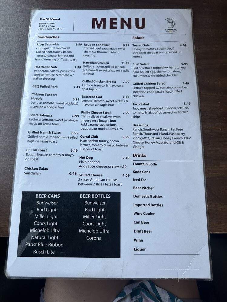 The Old Corral - Parkersburg, WV menu_pic