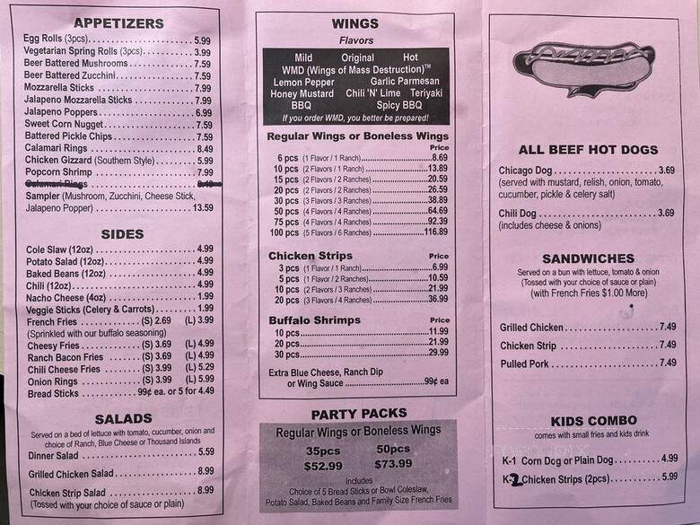 Hidden Wing Factory - Tucson, AZ menu_pic