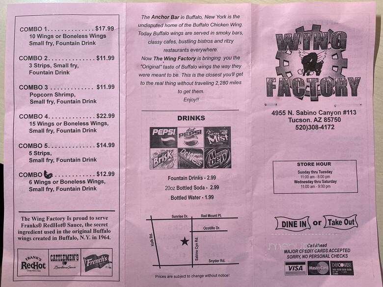 Hidden Wing Factory - Tucson, AZ menu_pic