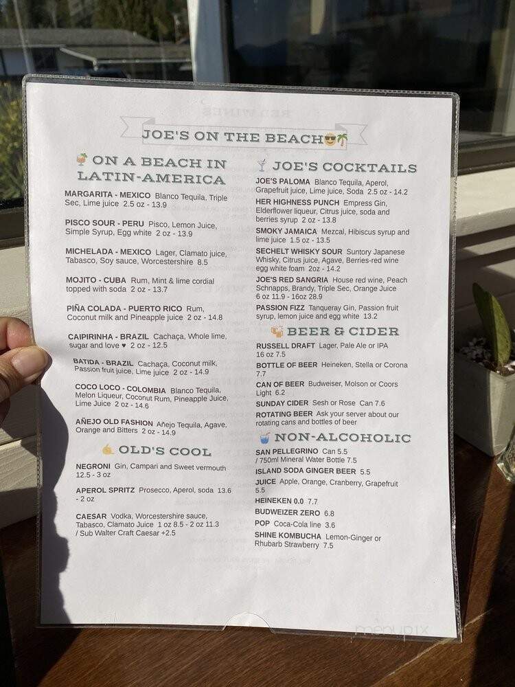 Joes on the Beach - Sechelt, BC menu_pic
