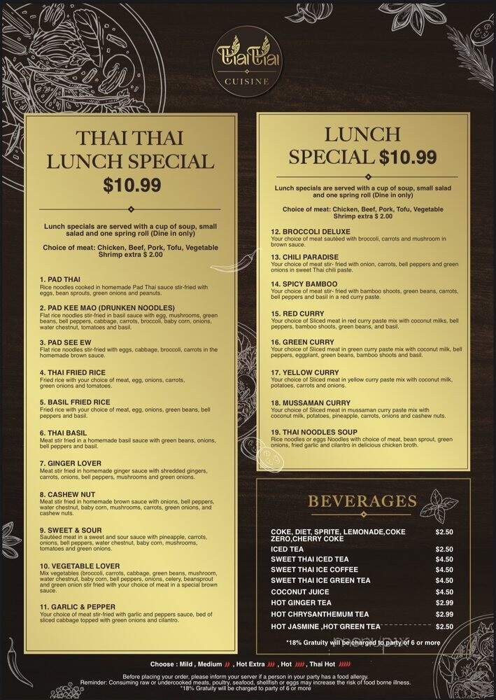 Thai Thai Cuisine - Indianapolis, IN menu_pic