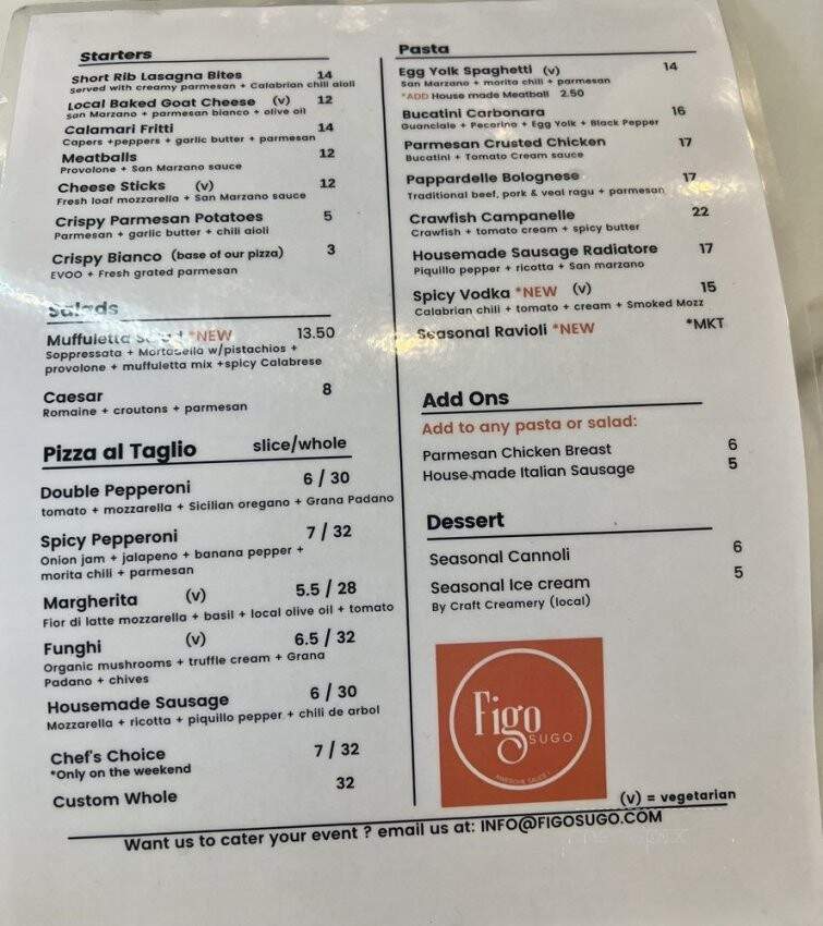 Figo Sugo - Houston, TX menu_pic