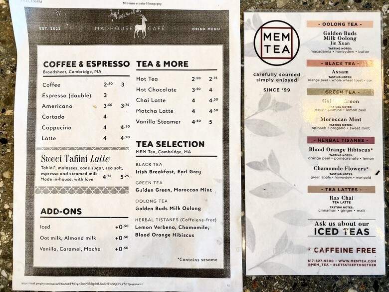 Madhouse Cafe - Boston, MA menu_pic