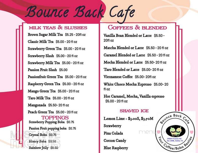 Bounce Back Cafe - Dallas, TX menu_pic