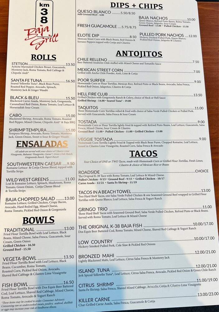 Km 38 Baja Grill - Wilmington, NC menu_pic