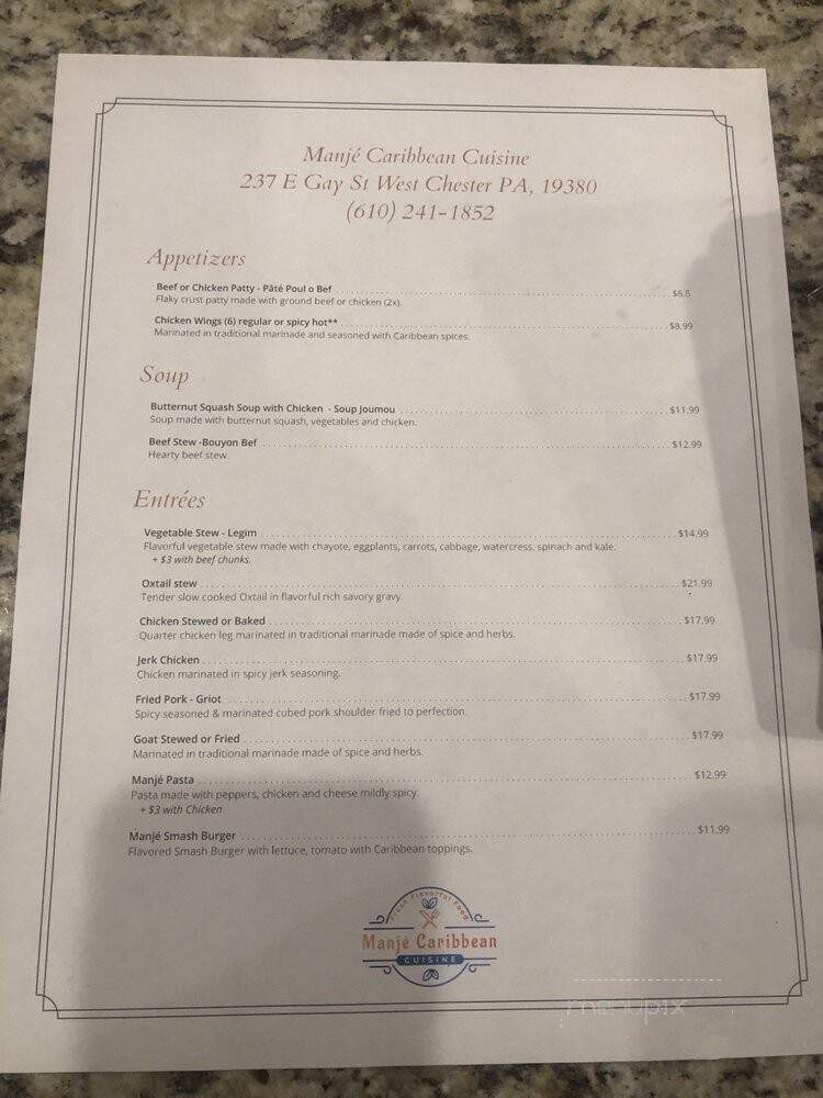 Manje Caribbean Cuisine - West Chester, PA menu_pic