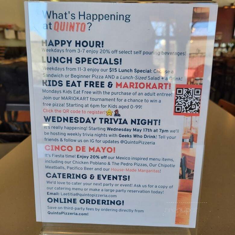 Quinto Neighborhood Pizzeria & Taphouse - Westminster, CO menu_pic