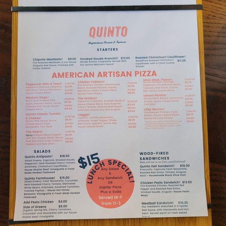 Quinto Neighborhood Pizzeria & Taphouse - Westminster, CO menu_pic