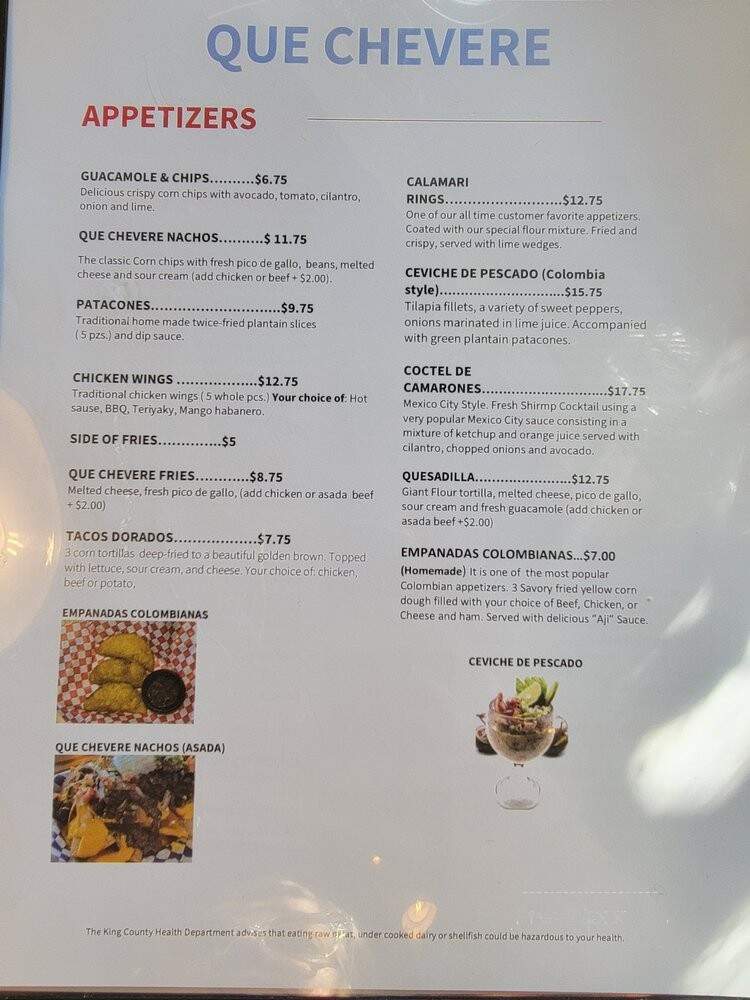 Que Chevere Restaurant and Bar - Seattle, WA menu_pic