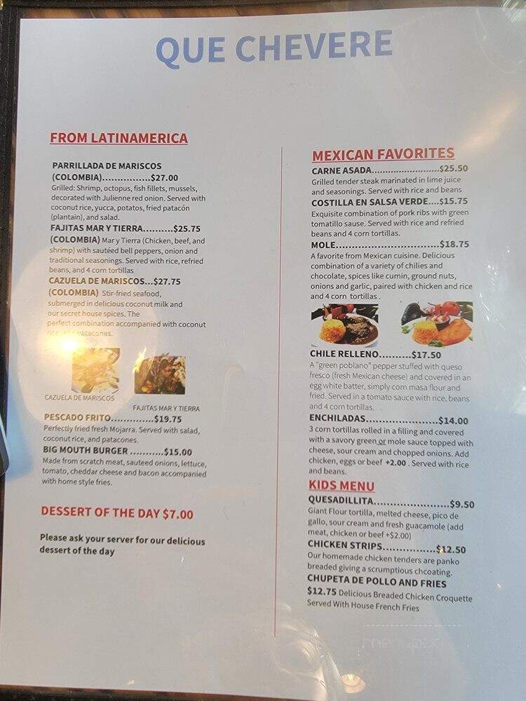 Que Chevere Restaurant and Bar - Seattle, WA menu_pic