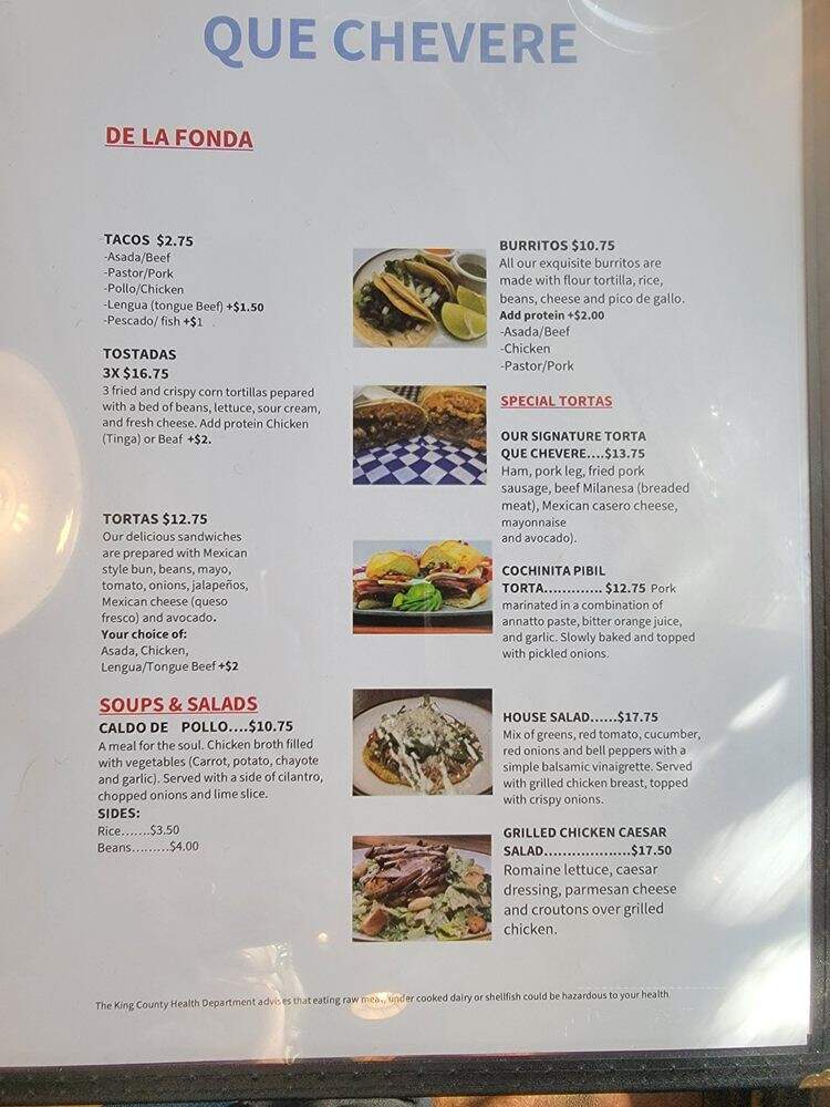 Que Chevere Restaurant and Bar - Seattle, WA menu_pic