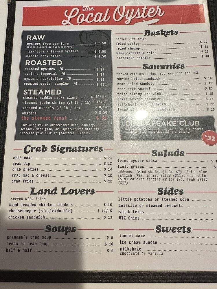 The Local Oyster - Baltimore, MD menu_pic