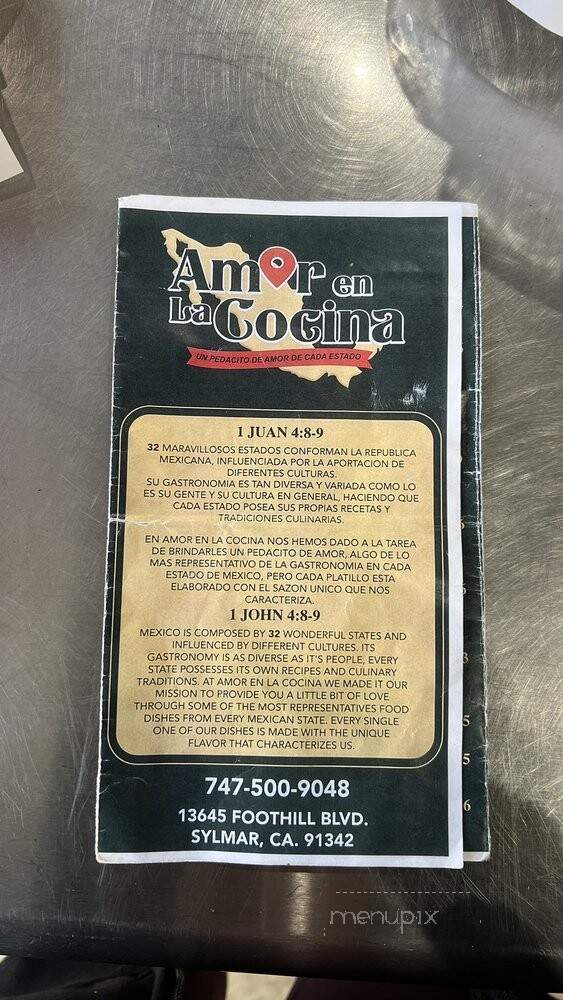 Amor en la Cocina - Lake View Terrace, CA menu_pic