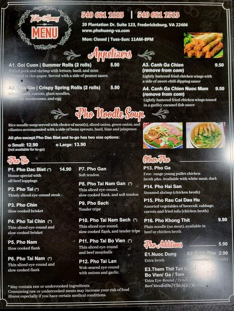 Pho Huong - Fredericksburg, VA menu_pic