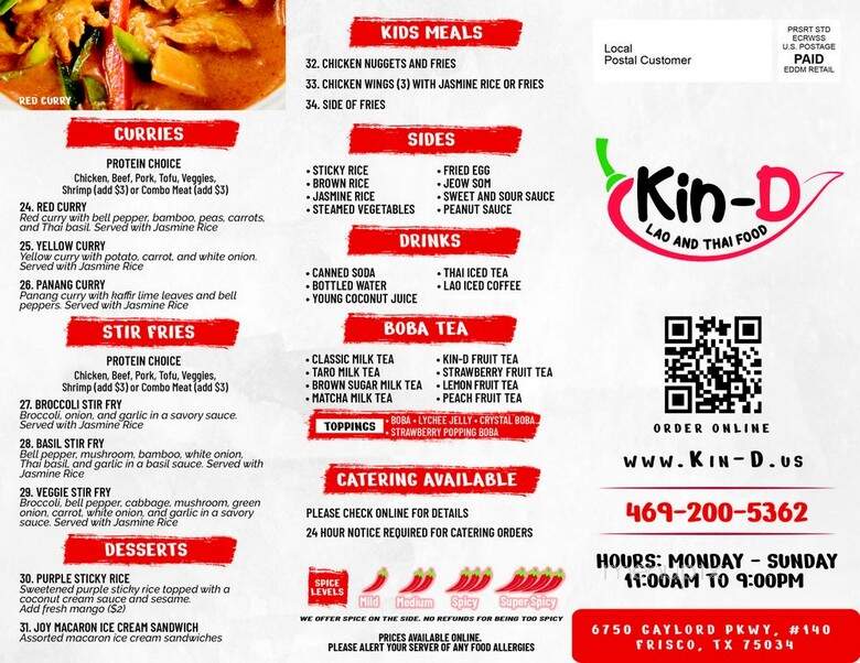 Kin-D Lao & Thai Food - Frisco, TX menu_pic